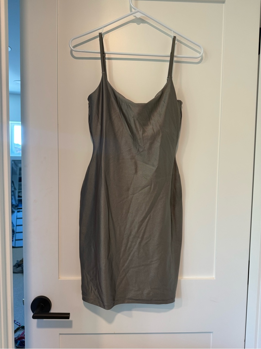 SKIMS Shiny Charcoal Slip Dress